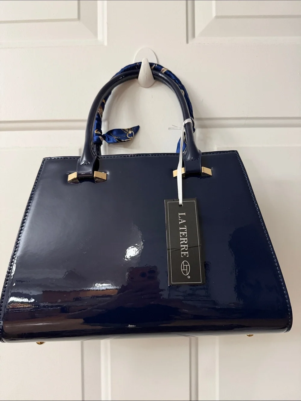 Navy Patent Top-Handle Satchel